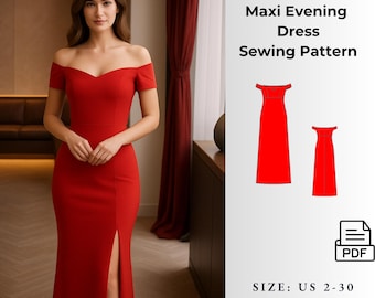 Off Shoulder Sweetheart Neck Dress Sewing Pattern, Prom Dress PDF Sewing Pattern Instant Download, Bridesmaid Dress PDF A4-A0 Format 2To 30