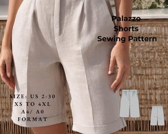 Palazzo Shorts,Summer Shorts Pattern ,Women Shorts Pattern ,Beginner Shorts Pattern, Sewing patterns Size A4 / A0 XS-4XL  (Digital Download)
