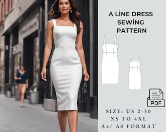 A-Line Strappy Midi Dress Sewing Pattern, Strappy Midi Dress, Prom Dress Pattern, Bridesmaid Dress Pattern, US Sizes 2-30 (PDF Pattern)