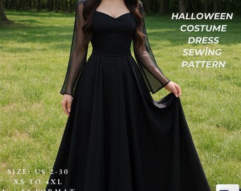 Halloween Costume Dress Pattern, Gothic Witch Costume Dress Pattern,Fantasy Dress, Halloween Dress Sewing Pattern,A4 US LETTER/ A0 FORMAT