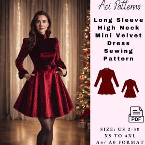Elegantes Stehkragen Langarm Kleid | Weihnachtsfeier Kleid | Vintage Style CocktailkleidBurgunder Samtkleid | Weihnachtliches Abendkleid