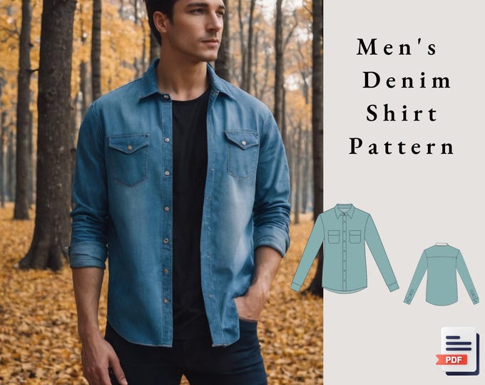 Washed Denim Star Pattern Collared Shirt main image 0