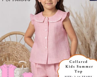Collar Kids Top, PDF Kids Sewing Pattern, Easy Top PDF pattern, Kids top sewing pattern,Girl Top Patter Size 2-16 Years, A4-A0  dxf