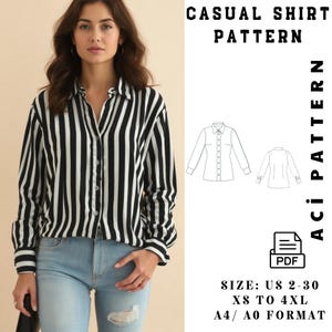 Women’s Button-Up Shirt Pattern - Blouse Sewing Pattern - Rolled-Sleeve Shirt - Classic Top Pattern -Versatile Shirt - Easy Sewing Patterns