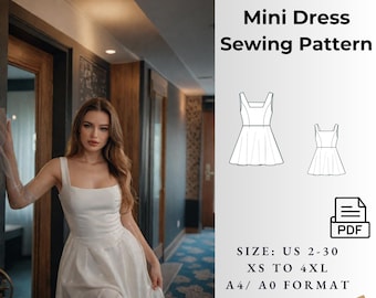 Mini Dress Sewing Pattern, Ladies Sizes 2-30, A4 A0 US Letter (PDF Pattern)