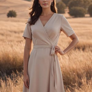 Timeless Collar Wrap Dress,Casual Chic Midi Dress,Linen Surplice Dress Sewing Pattern, Ladies size 2 to 30-A4-US LETTER-A0 Format
