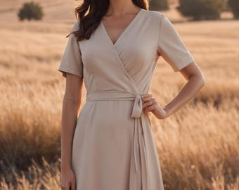 Timeless Collar Wrap Dress,Casual Chic Midi Dress,Linen Surplice Dress Sewing Pattern, Ladies size 2 to 30-A4-US LETTER-A0 Format