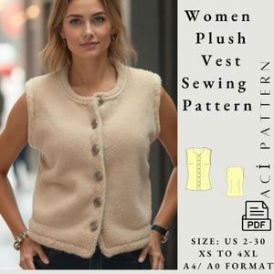 Vest PDF Sewing Pattern-Teddy Vest-Autumn Women&#39;s Vest Sewing Pattern-Easy Winter Vest Sewing Pattern-Sleeveless Women&#39;s Coat  A4-A0 Format