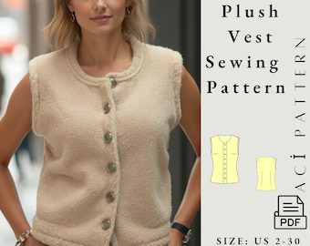 Vest PDF Sewing Pattern-Teddy Vest-Autumn Women's Vest Sewing Pattern-Easy Winter Vest Sewing Pattern-Sleeveless Women's Coat  A4-A0 Format