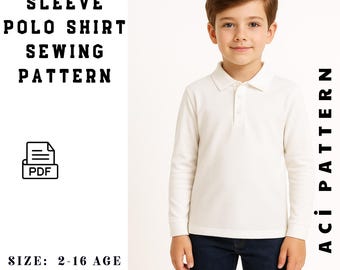 Boy's Long Sleeve Polo Shirt Sewing Pattern | Classic Collar Kids Top | Beginner-Friendly PDF Model A4–US Letter- A0 PDF