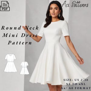 Round Neck Mini Dress,Summer Dress Sewing Pattern,Evening Dress,Cocktail Dress,Easy Dress Pattern,Circle Dress Pattern,Prom Dress,US XS-4XL
