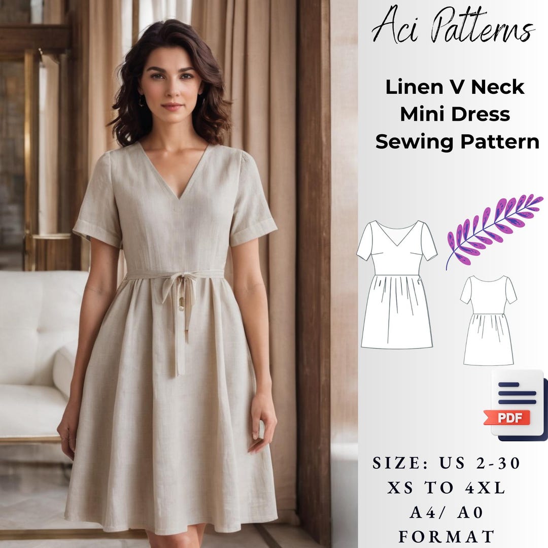 Linen Mini Dress Sewing Pattern Digital Sewing Pattern PDF Dress ...