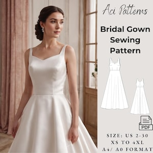 Padrão de costura de vestido de noiva, padrão de vestido de coquetel, vestido de noiva, vestido de noite, vestido de baile, padrão de costura de vestido de noiva, formato A4 A0 XS-4XL