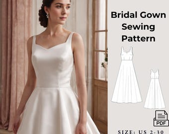 Bridal Gown Sewing Pattern, Cocktail Dress Pattern, Wedding Dress, Evening Gown,Ball Gown, Wedding Dress Sewing Pattern, A4 A0 Format XS-4XL