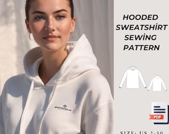 Hoodie Pattern,Oversized hoodie sewing pattern,Women Hoodie,Sweatshirt Pattern,Women Sewing Pattern,Ladies size 2 to 30-A4-US LETTER Format