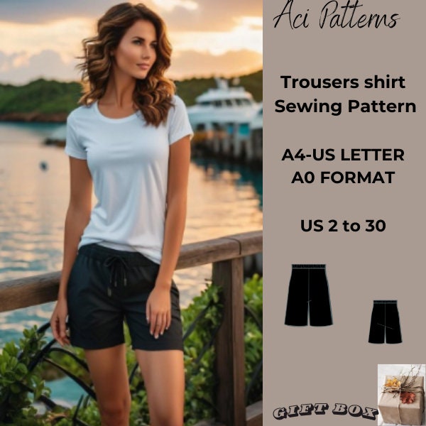 Summer Shorts Pattern |Women Shorts Pattern|Beginner Pattern | Elastic Waistband  Ladies Size : US 2 to 30-// Suitable for A4-US LETTER-A0
