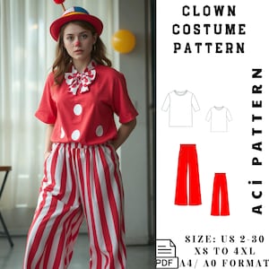Clown Costume-Colorful Clown Costume Pdf- Fun Carnival and Party Costume for Adults- Size 2to30
