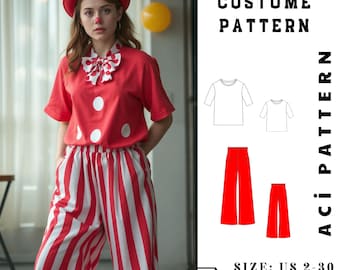 Clown Costume-Colorful Clown Costume Pdf- Fun Carnival and Party Costume for Adults- Size 2to30