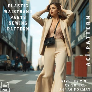 Elastic Waistband Pants Sewing Pattern for Women-Pants Pattern-Trouser Pattern-Women Sewing Pattern High Waisted Pants PDF Pattern US 2 to30