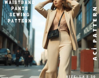 Elastic Waistband Pants Sewing Pattern for Women-Pants Pattern-Trouser Pattern-Women Sewing Pattern High Waisted Pants PDF Pattern US 2 to30