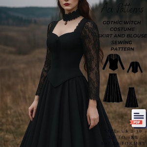 Halloween Dress Pattern, Gothic Witch Costume Dress Pattern,Fantasy Dress, Halloween Dress Sewing Pattern A4/A0 Format  Size 2 To 30