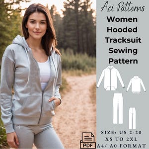 Hooded Jacket Tracksuit Sewing Pattern Sweatshirt Pattern PDF Basic Hoodie Pattern Indie Basic Tracksuit Women Pattern, Ladies size 2 to 20