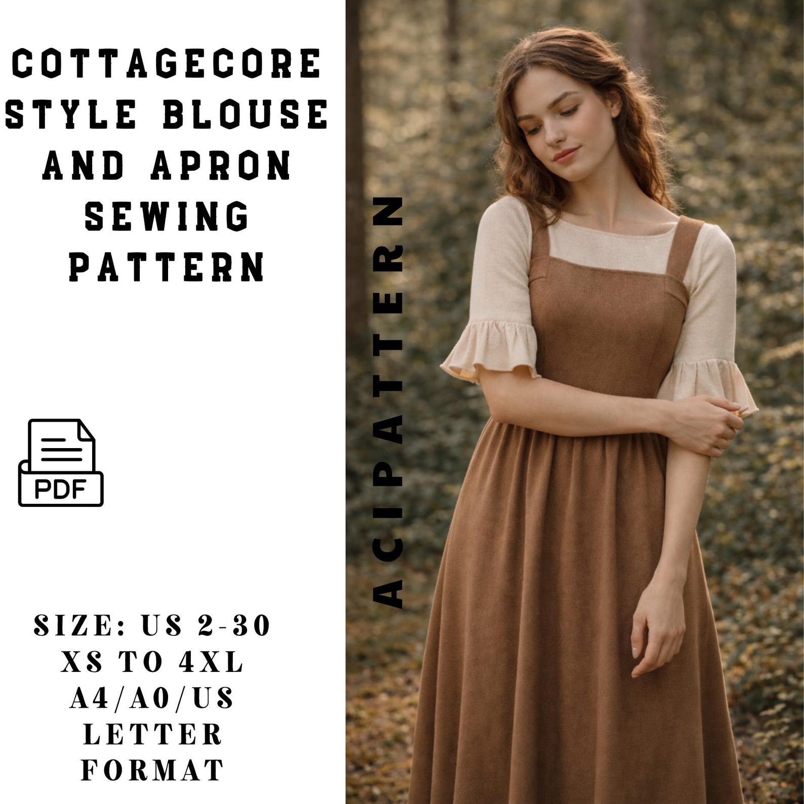 Cottagecore Dress PDF | Pinafore Dress Sewing Pattern With Blouse ...