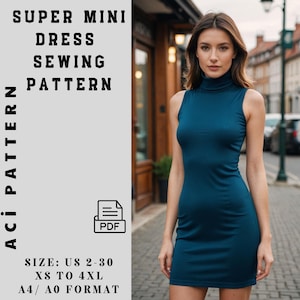 Stand Collar Mini Dress - Sleeveless Basic Dress - PDF Sewing Patterns - Women&#39;s Summer Dress Pattern - Mini Dress, DIY Dress - Easy Sewing