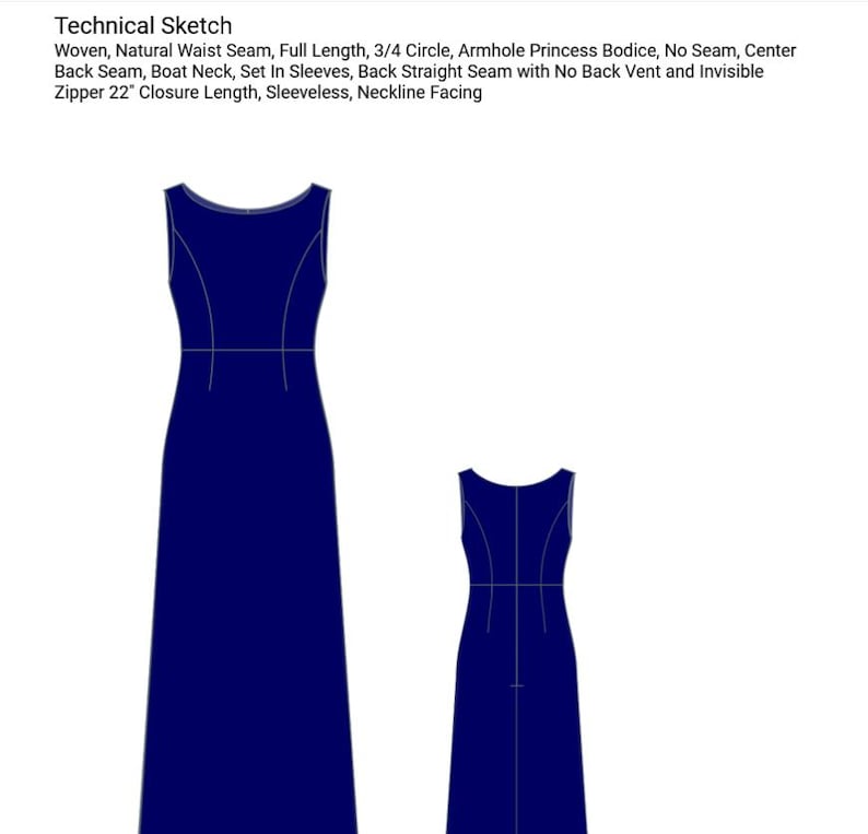 Boat Neck Corset A-Line Long Dress Sewing Model - Princess Sewing Dress PDF Model Elegant Evening Dress for Wedding, Graduation, 2 TO 30 image 8