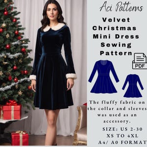Samt Weihnachtskleid, Weihnachtskleid Schnittmuster, Rundhals Kleid PDF Schnittmuster, Damen Schnittmuster, DIY Weihnachtskleid,