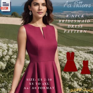 V-Neck Midi Dress Sewing Pattern, Bridesmaid Dress, Easy sewing Pattern, Half Circle, Prom Dress Pattern, Bridal Gown, Evening Gown, XS-4XL