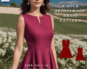 V-Neck Midi Dress Sewing Pattern-Bridesmaid Dress-Easy sewing Pattern-Half Circle-Prom Dress Pattern-Bridal Gown- Evening Gown XS-4XL PDF