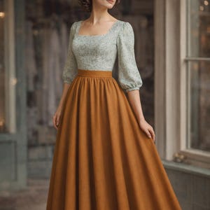 Patrón de costura para falda y blusa vintage estilo cottagecore, falda acampanada, blusa con mangas, falda hasta la rodilla, blusa de cuello cuadrado, tallas 2 a 30 (patrón en PDF)