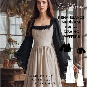 Renaissance Regency Cosplay Dress Pattern and Blouse,Maxi Dress Sewing Pattern,Halloween Costume, Ladies size 2 to 30-A4-US LETTER-A0 Format