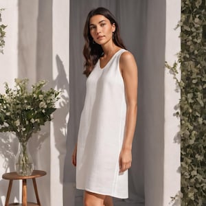 Patrón de costura digital para minivestido de lino con escote en V (parte trasera), patrón de vestido de lino en PDF, talla de mujer 2 a 30, formato A4, carta estadounidense, A0.