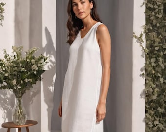 Linen V-Neck Mini Dress Sewing Pattern, Ladies Sizes 2-30 (PDF Pattern)