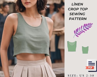 Women Linen Crop Top Sewing Pattern/Linen Blouse, Bustier Top Pattern/Mini Cami Crop Top Pattern/Strap Blouse/Linen Shirt  A4-A0 PDF Pattern