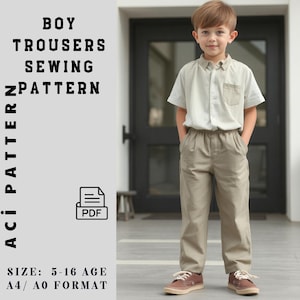 Patrones de costura en PDF para pantalones infantiles: pantalones deportivos fáciles de hacer con cinturón elástico y bolsillos laterales, de 5 a 16 años.