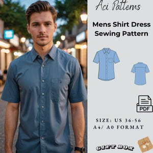 Naaipatroon herenshirt, herenshirt korte mouw, maattabel 36 tot 56-A4-US LETTER-A0-formaat
