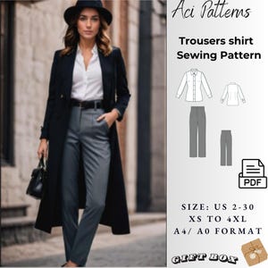 Pantalones cónicos, Patrón de costura de pantalones, Pantalones rectos Costura PDF, Descarga instantánea, Talla de mujer: EE. UU. 2 a 30 // Adecuado para A4-A0-EE. UU. Carta