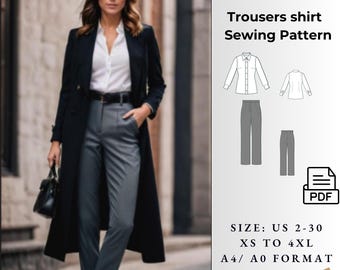Tapered Trousers Sewing Pattern, Straight Pants, US 2-30 (PDF Pattern)