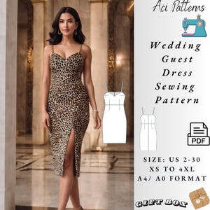 Slit dress pattern,prom dress pattern,evening gown dress,Wedding,Guest pattern, Ladies size 2 to 30-A4-US LETTER-A0 Format