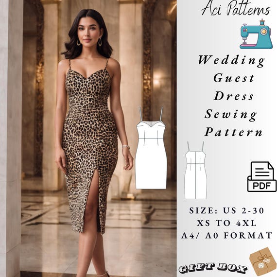 high slit dress pattern Pattern,prom Dress Pattern,evening Gown Dress,wedding,guest Pattern,graduation Dress Size 2 to 30 A4-A0 Format Luxury New