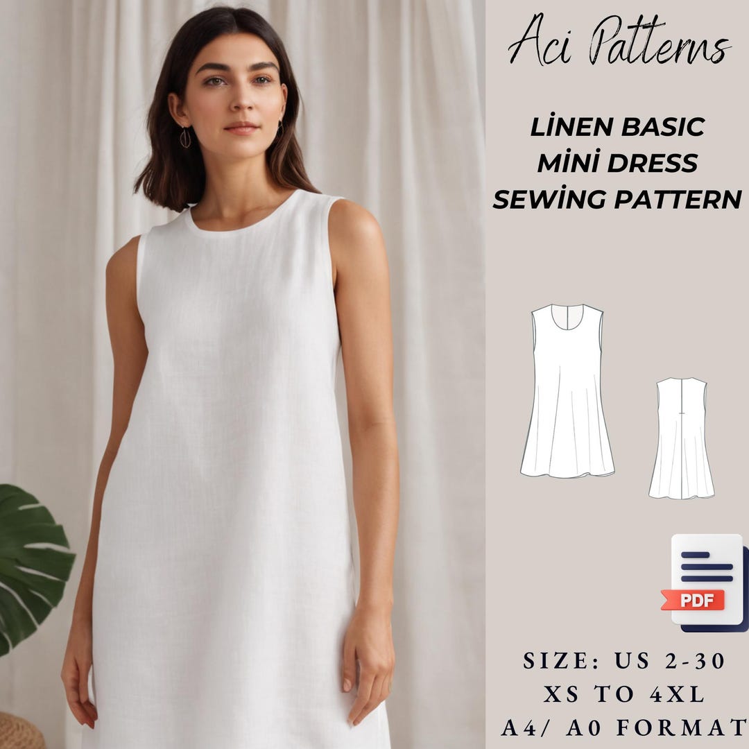 Linen Mini Dress Sewing Pattern, US Size 2-30 (PDF Pattern) - Etsy Linen Mini Dress Sewing Pattern, US Size 2-30 (PDF Pattern) - Etsy