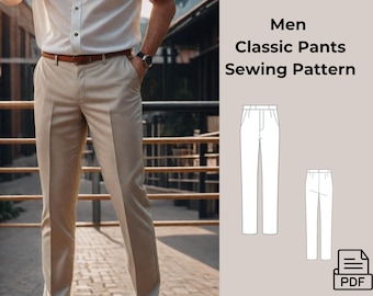 Herren Classic Standard Fit Hosenmuster | PDF Nähmaßtabelle 36 bis 56 -A4-Format A0