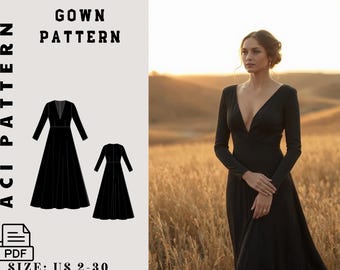 long sleeve v neck dress pattern Deep V Neck Long Sleeve Dress Pattern