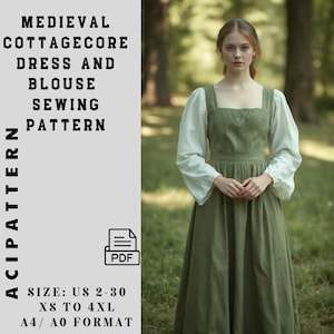 Medieval Cottagecore Dress Pdf Pattern - Natural Linen Dress Pattern - Vintage Style Costume - Renaissance Festival Dress - DIY Easy Dress