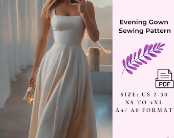 Evening Gown Sewing Pattern,Bridal dress,Bridesmaid Dress,Advanced Sewing PDF, Ladies size 2 to 30-A4-US LETTER-A0 Format