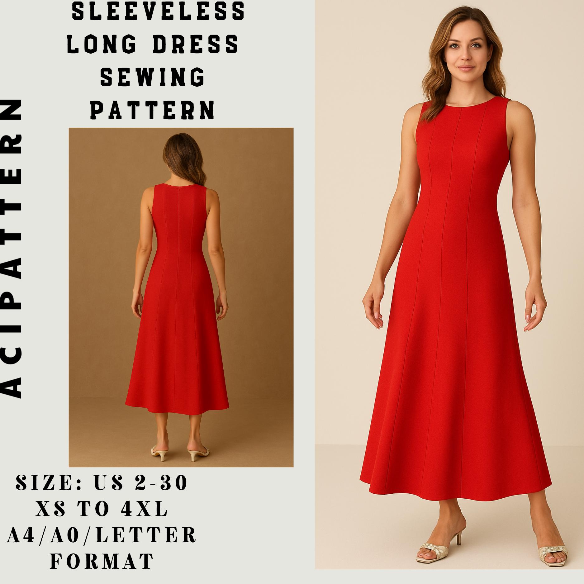 Sleeveless Maxi Dress Sewing Pattern | A-line Maxi Dress PDF Sewing Pattern  | Elegant Dress Pattern A4-US LETTER-A0 Format - Etsy