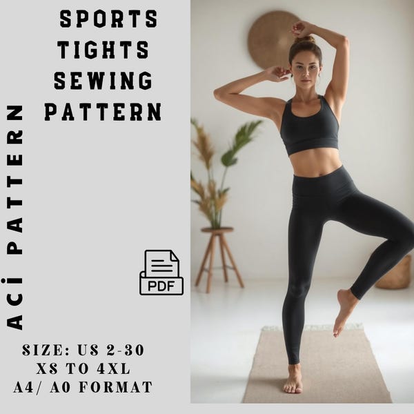 Sports Leggings PDF Sewing Pattern - Women's Yoga and Workout Clothes - Leggings for Fitness and Yoga - Easy Pattern - DIY Sportswear